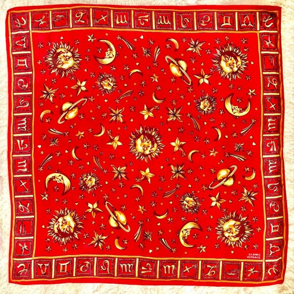 Vintage 1980's Versace Silk Celestial and Horoscope Design in Red - Picture 1 of 1